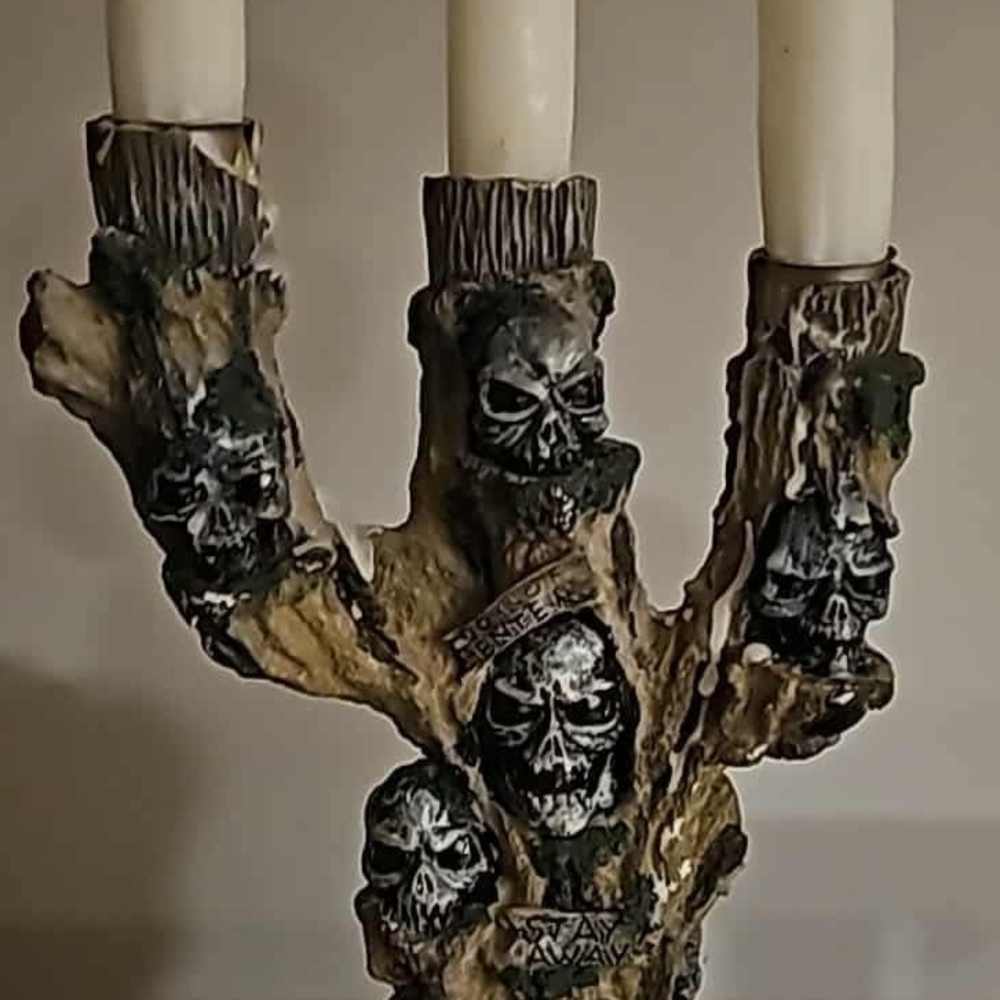 Skull Candelabra in Black and Brown